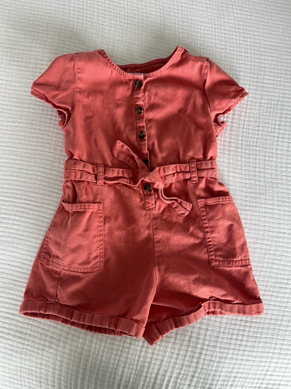 Old Navy Coral Short-Sleeve Belted Romper